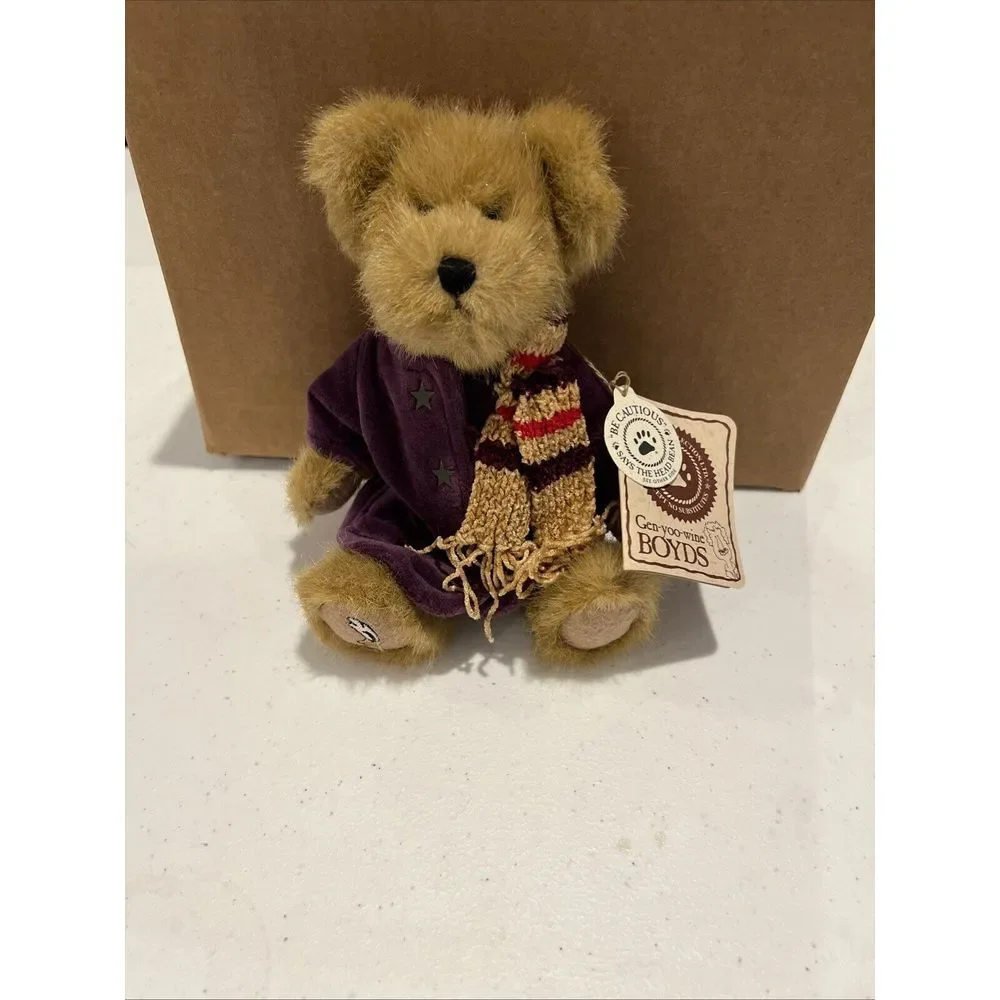 Boyds BAXTER T. BIRCH Bear w/Tag Purple Velvet Winter Coat & Scarf 8